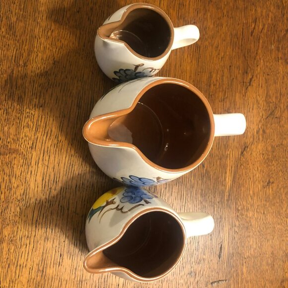 Stangl Fruit Pattern Pottery Pitchers Set of 3 Pint Half Pint 6oz Creamer Milk P - Picture 9 of 11